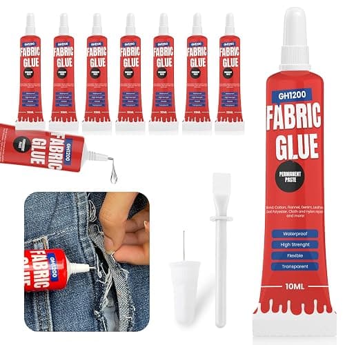Fabric Glue Permanent (10 ML x 8), Fabric Glue for Clothing Permanent Washable for Rhinestones, Patches, Clothes, Denim, Leather, Polyester, Fabrics, Doll Repair, Flannel, Cotton & More - Image 1
