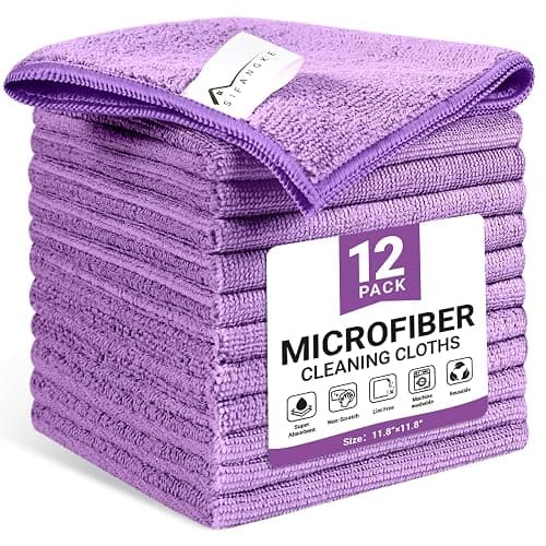 SIFANGKE Microfiber Cleaning Cloth, 12 Pack Purple Cleaning Rags for Housekeeping, Reusable Microfiber Towels for Car, Kitchen, Bathroom and Household Cleaning Supplies, 11.8"X11.8" - Image 1