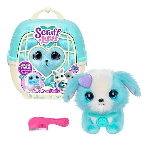 SCRUFFALUVS Blue Surprise Pet, Mystery Plush Toys, Stuffed Animals, Wash to Reveal 1 of 3 Rescue Pets: Puppy, Bunny, or Kitty - Includes 8.7" Deluxe Pet Carrier - Styles May Vary - Image 1