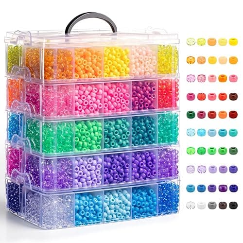 Simetufy 14000Pcs Pony Beads Bulk, 50 Colors 6x9MM Kandi Beads for Hair Braiding Bracelet Making Jewelry Key Chains DIY Crafts Gifts (8LB, Shock Resistant Package) - Image 1