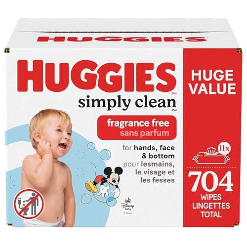 Huggies Simply Clean Unscented Baby Diaper Wipes, 11 Flip-Top Packs (704 Wipes Total), Packaging May Vary - Image 1