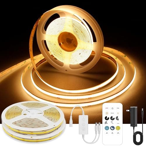 AXMOTUT 32.8ft COB LED Strip Light Warm White, High Bright LED Strips with 320LEDs, RF Remote and UL Power Supply, 2700K Dimmable LED Lights for Bedroom,Kitchen, DIY Home Decoration, 2 Rolls of 16.4ft - Image 1