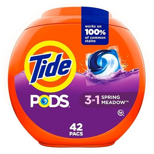 Tide, Pods laundry detergent pacs, 3-in-1 Stain Remover, Odor Fighter, Color Protector, HE compatible, Spring Meadow Scent, 42 Count - Image 1