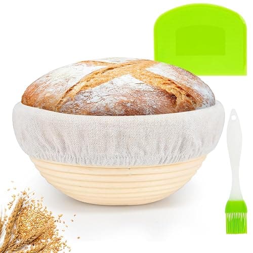 Banneton Bread Proofing Basket 7 Inch Sourdough Baking Rising Banaton Proofer Box Warmer Baskets Oval Round Bowl Cover Bowls Making Small Bulk Set Kit Supplies Tools Rattan Crock for Home Bakers Gifts - Image 1