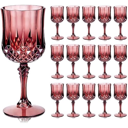 Ciaell 24PCS Burgundy Plastic Wine Glasses - 7 Oz Plastic Goblets for Party - Burgundy Vintage Drinking Glasses - Disposable Water Goblets Set for Wedding, Bar, Wine, Beer, Juice & Christmas - Image 1