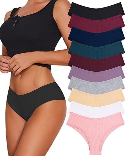 Sth Big 10 Pack Womens Cotton Underwear Sexy Stretch V-Waist Ladies Bikini Panties Low Rise Cotton Cheeky Hipster S-XXL - Image 1
