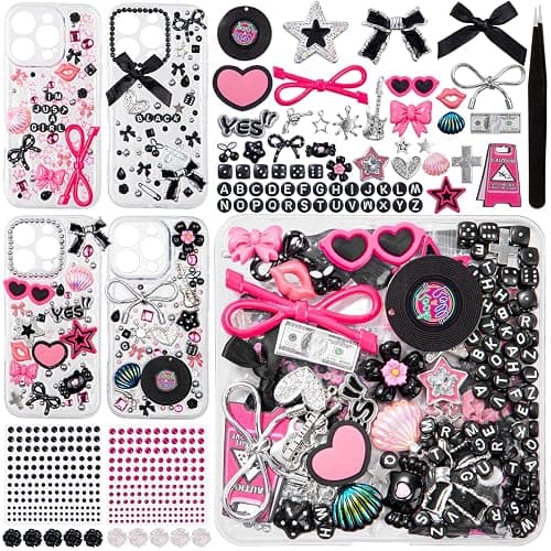 Junk Phone Case Charms Kit,Charms for Junk Cases,Kawaii Bow, Letter Beads, Nail Accessories, Flatback Resin, Cute Aesthetic Big Decor for Personalization - Image 1
