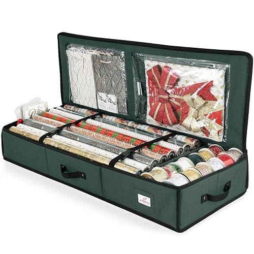 Hearth & Harbor Wrapping Paper Storage Container - Christmas Storage Bag with Interior Pockets - Gift Wrapping Organizer Storage Fits Up to 22 Rolls of 40" - Tear Proof Wrapping Paper Organizer - Image 1