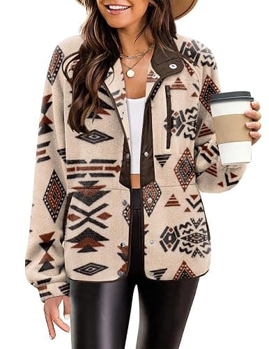 Zeagoo Women's Cozy Fleece Jacket Western Aztec Print Snap Button Down Coat with Pockets Casual Warm Outwear 2025 - Image 1