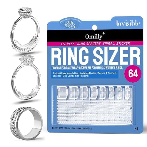 Ring Sizer Adjuster for Loose Rings, 64-Piece Set with 3 Types (Spiral Coils, Ring Guards, Sizing Strips) Fits Ring Widths 1-10mm, Invisible Resizing Solution for Women & Men - Image 1