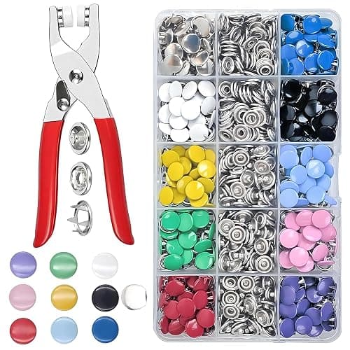 200 Sets Poppers Fasteners Kits,Including Male and Female Snap Fastener,Soild and Hollow Claw Clips,Metal Plier and Storage Box for Clothing,Bags,DIY Crafts Press Stud - Image 1