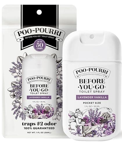 Poo-Pourri Before-You-Go Pocket Toilet Spray, Lavender Vanilla, 1 Fl Oz | Travel Essentials On-The-Go Bathroom Odor Deodorizer with Essential Oils, TSA Approved Size, Up to 50 Uses - Image 1