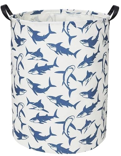 TIBAOLOVER Shark Kids Laundry Basket Baby Hamper Shark Toy Storage Bin for Boys Room Decor Baby Nursery Hamper Gift Baskets for Bedroom Bathroom(Blue Shark) - Image 1