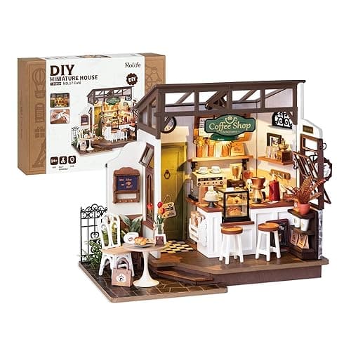Rolife Coffee Shop Miniature Dollhouse Kit with LED Lights - DIY Crafts for Adults, Birthday Gifts and Hobbies - Image 1