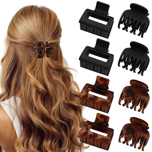 Oeusnael 8 Pcs Medium Hair Clips for Women Girls - 2 Styles Rectangle and Double Row Teeth Small Claw Clips for Thin Thick Hair, Matte Non-slip Strong Hold Jaw Clips Hair Accessories, Tortoise & Black - Image 1