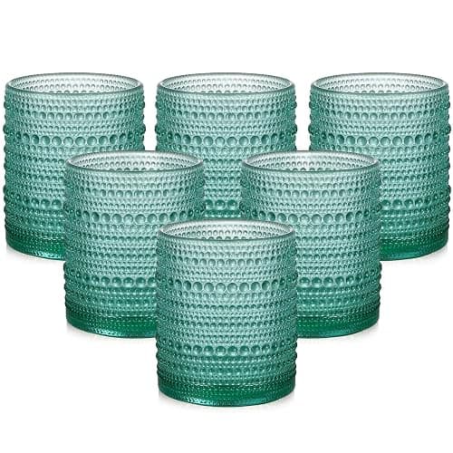 ZMOWIPDL Vintage Glassware Drinking Glasses Set of 6,12 oz Hobnail Glass Cups,Embossed Lake Blue Water Tumbler,for Beer,Cocktail,Whiskey,Juice and Various Mixed Drinks- 1 Cleaning Brush - Image 1