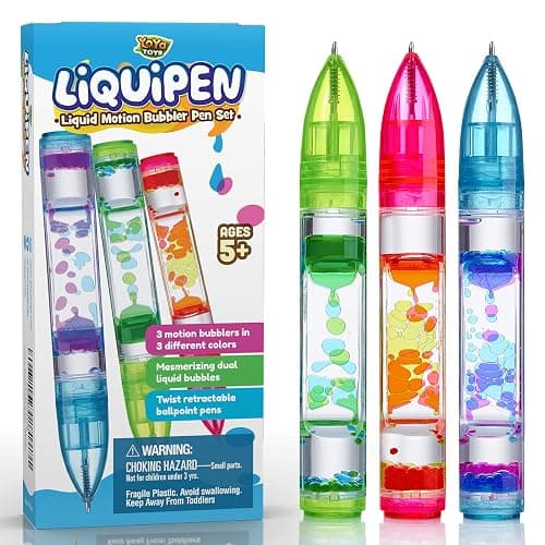 YoYa Toys Liquipen - Liquid Motion Bubbler Pen Toy (3 Pack) - 3 Colors - Colorful Timer Pens for Focus, Stress & Anxiety Relief - Fun Desk Fidget Toy for School & Office - Great Gift for Kids & Adults - Image 1