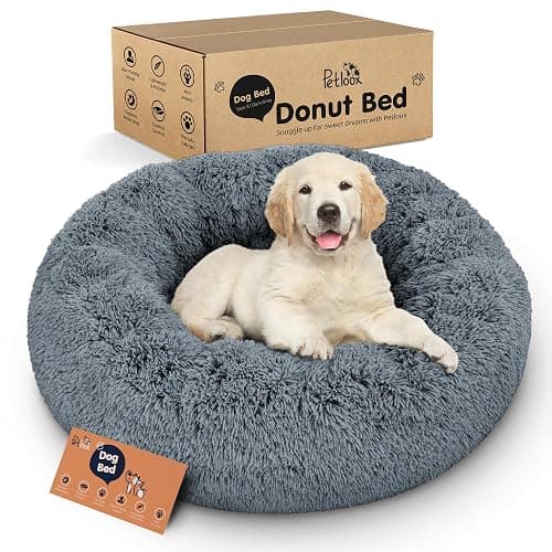 Petloox Donut Dog Bed - Premium Comfort for Anxiety Relief - Fluffy & Calming Design with Ultra-Plush Support | Cozy Round Dog Bed with Super Soft Circle Style (Size S Dark Grey) - Image 1
