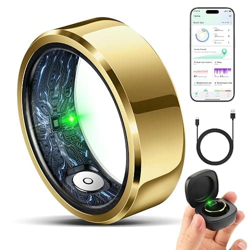 RIFESI Smart Ring for Women Men, Fashion Minimalist Fitness Ring & Sleep Tracker Ring with Heart Rate, SPO₂,Blood Pressure,5ATM Waterproof Health Ring, No Subscription,Gift (Size 8, Gold) - Image 1