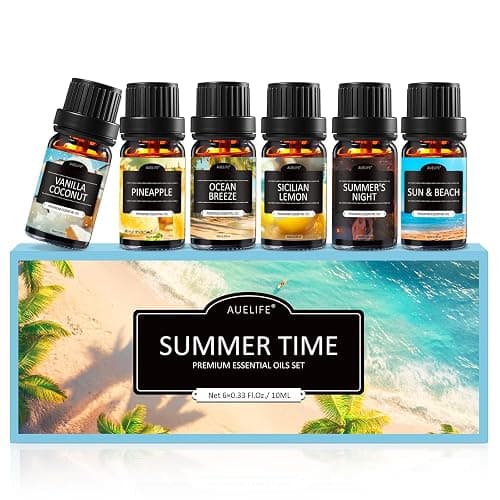 Summer Essential Oils for Diffusers for Home, 6X10ml Fragrance Oils Set, Aromatherapy Oils for Candles Making - Coconut, Pineapple, Beach, Breeze, Lemon, Summer Night | Gift Set for Women, Home, Spa - Image 1