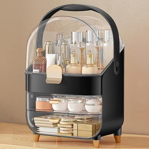 Makeup Organizer Countertop, Skincare Holder Bathroom Counter Organizer, Storage Box Cosmetic Display Cases, Teen Girl Gifts Make up Organizers for Vanity, Dresser (Black) - Image 1