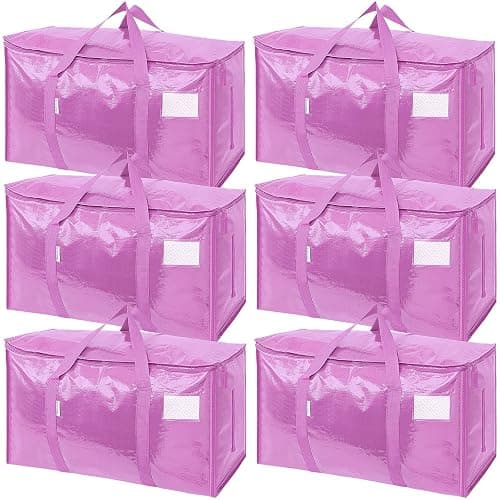 TICONN 6 Pack Extra Large Moving Bags Heavy Duty with Zippers & Carrying Handles, Durable Storage Bags Moving Boxes for Closet Organizers and Storage (6 Pack, Pink) - Image 1