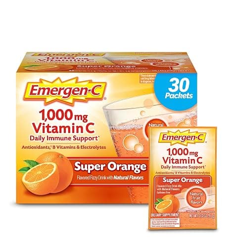 Emergen-C 1000mg Vitamin C Powder for Daily Immune Support Caffeine Free Vitamin C Supplements with Zinc and Manganese, B Vitamins and Electrolytes, Super Orange Flavor - 30 Count - Image 1