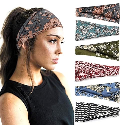 YONUF Boho Headbands For Women Fashion Wide Headband Yoga Workout Head Bands Hair Accessories Band 6 Pack - Image 1