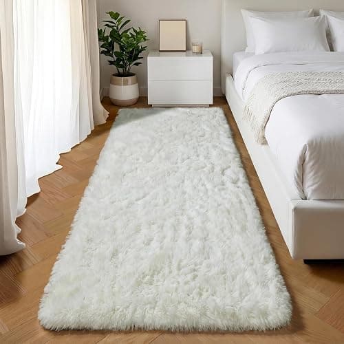 ONASAR Cream White Runner Rugs for Bedroom Living Room, Ivory Fluffy 2x6 Bedside Hallway Area Rug, Ultra Soft Plush Furry Faux Fur Non Slip Floor Carpet for Nursery Kids Dorm Closet Home Decor - Image 1