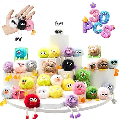 30PCS Party Favors Kids Keychains - Fun Keychain Cute Birthday Goodie Bags Stuffers for Kids Fuzzy Plush Keychain Bulk Monster Keychains Classroom Prizes Elementary Key Chains Bulk Treasure Box Toys - Image 1