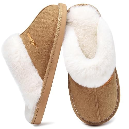 Micolin Slippers Women Men Fuzzy House Shoe with Memory Foam Fluffy Comfy Warm Winter Non-Slip Indoor Outdoor - Medium - Chestnut - Image 1