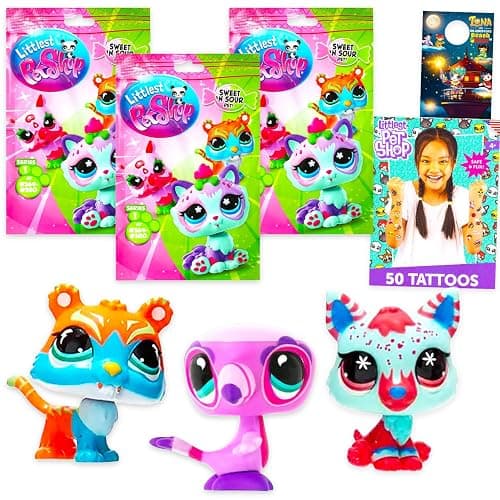 Littlest Pet Shop Blind Bag 3 Pack – Bundle with 3 LPS Sweet and Sour Surprise Mini Figure Blind Bags Plus Tattoos, More | Littlest Pet Shop Mystery Figurines for Girls, Kids - Image 1