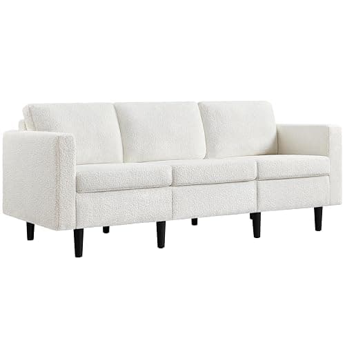 Yaheetech 3 Seater Sofa, Modern Fabric Couch, Upholstered Settee, Sectional Sofa for Living Room, Guest Room, Bedroom, Office, Ivory - Image 1