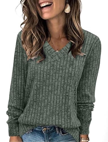 Sampeel V Neck Long Sleeve Shirts for Women Casual Fall Tops Lightweight Tunic Sweaters Fashion Clothes Loose Fit 2025 - Image 1