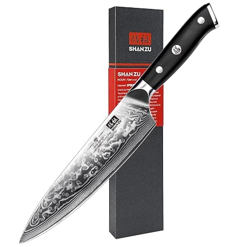 SHAN ZU Chef Knife 8 Inch Japanese Steel Damascus Kitchen Knife, Professional Kitchen Knives Sharp High Carbon Super Steel Kitchen Utility Knife - Image 1