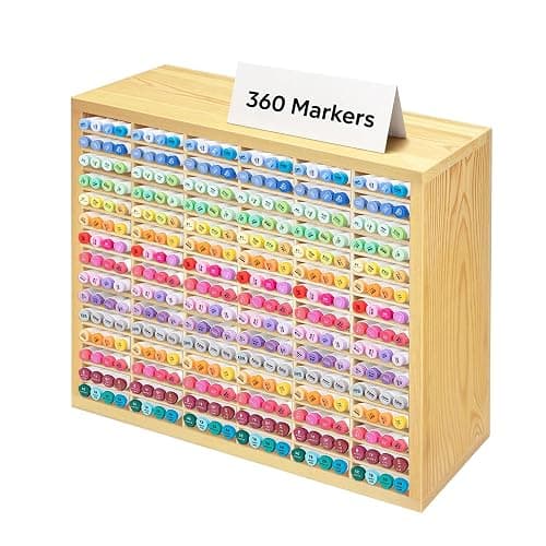 PROLEE Marker Storage Organizer for 360 Markers,Wooden Alcohol Marker Holder with 90 Slots,Markers Pens Pencils Art Supply Storage Rack for Desk Home Classroom Office Decor - Image 1