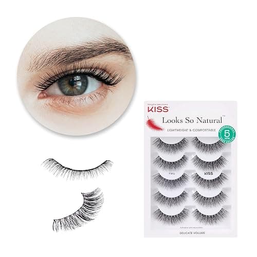 KISS Looks So Natural False Eyelashes Multipack, Lightweight & Comfortable, Tapered End Technology, Reusable, Cruelty-Free, Contact Lens Friendly, Style 'Flirty', 5 Pairs Fake Eyelashes - Image 1