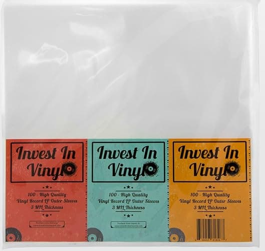 Invest In Vinyl 100 Clear Plastic Protective LP Outer Sleeves 3 Mil. Vinyl Record Sleeves Album Covers 12.75" x 12.5" Provide Your LP Collection with The Proper Protection - Image 1
