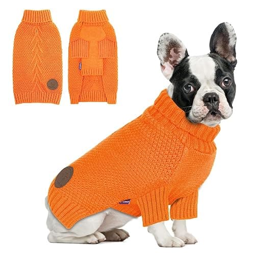 cyeollo Dog Sweater Pullover Turtleneck for Dogs, Classic Knitwear Fall Winter Cold Weather Dog Clothes Warm Pet Apparel Small Medium Large Doggie Sweaters, Orange M - Image 1
