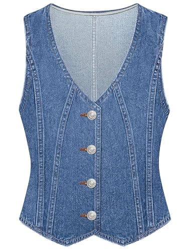 LYHIPSS Denim Vest Women V Neck Jean Vest Tops for Women Sleeveless Button Down Summer Outfit Denim Tops - Image 1