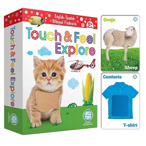 My Touch and Feel English Spanish Bilingual Picture Double Sided Sensory Flash Cards for Infant, Toddlers, Kids, Learn Animals, Fruits, Objects and Vehicles, Fun Learning and Educational Flashcards - Image 1