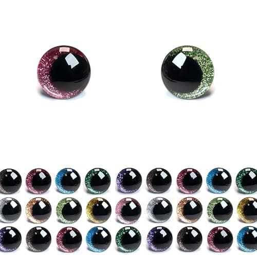 SEVENSUN 14mm Sparkling Off-Centered Glitter Safety Eyes, 3D Moon Glitter Eyes with Washers, Doll Making Stuffed Craft Crochet Safety Eyes for Crocheting Amigurumi - Image 1