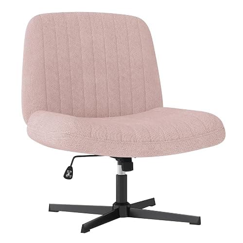 Shintenchi Criss Cross Chair,Cross Legged Office Seat No Wheels Armless Swivel Vanity Chair,Height Adjustable Wide Computer Task Seating for Home Office,Pink - Pink - No Wheels - Image 1