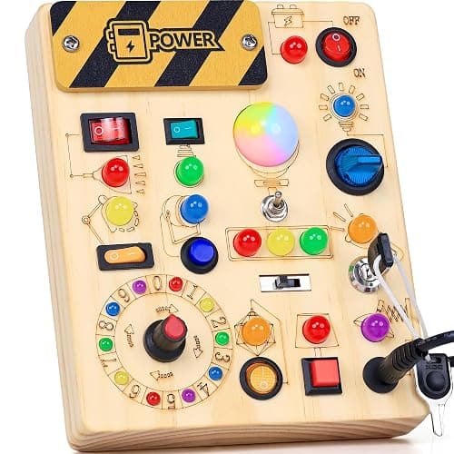 RichBoy Montessori Toy Busy Board for 1-3 Year Old Toddlers, 37-in-1 Sensory Toy with 24 LED Lights, Educational Travel Toy for Airplane Car Rides, First Birthday for Boys Girls (6.7" x 5.3") - Image 1