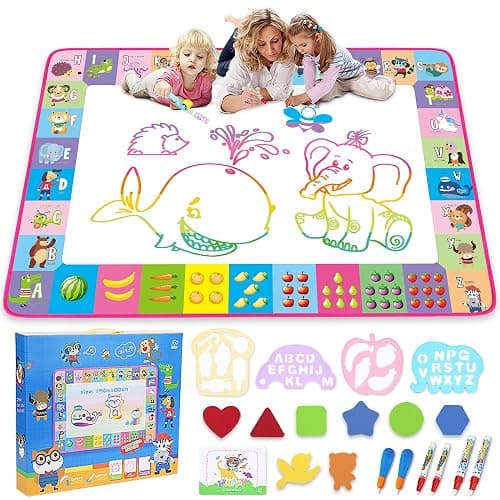 Water Doodle Mat - Kids Painting Writing Doodle Toy Board - Color Doodle Drawing Mat Bring Magic Pens Educational Toys for Age 3 4 5 6 7 8 9 10 11 12 Year Old Girls Boys Age Toddler Gift (Pink) - Image 1