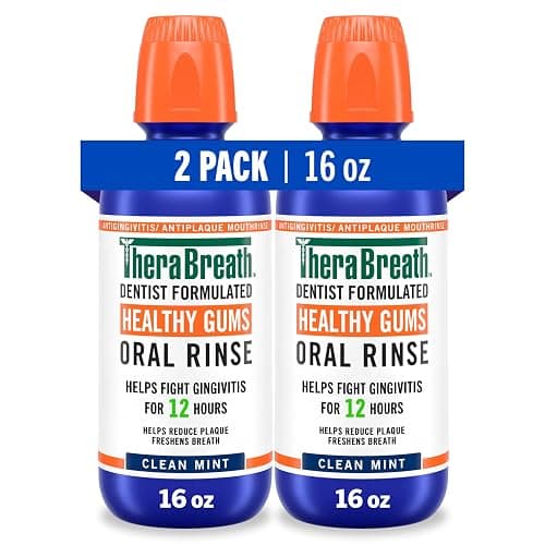 TheraBreath Healthy Gums Oral Rinse, Antigingivitis, Clean Mint Flavor, Dentist Formulated to Help Prevent Gingivitis and Support Gum Health, Alcohol Free, 16 Fl Oz (Pack of 2) - Image 1