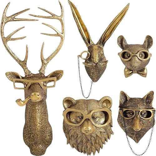 UITWMKTG 5 Pack Animal Head Wall Decor Gold Wall Sculpture Home Decor for Office Bedroom Modern Decor for Men Women - Image 1