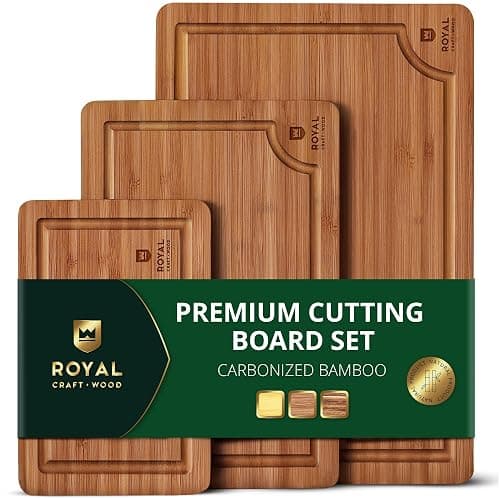 ROYAL CRAFT WOOD Wooden Cutting Boards for Kitchen Appliances - Non Toxic Bamboo Wood Cutting Board Set with Deep Juice Groove, Side Handles, Charcuterie & Butcher Block for Meat, Meal Prep & Serving - Image 1