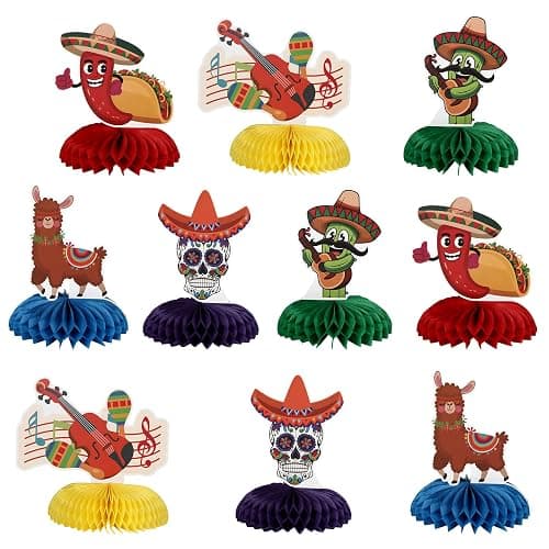 10 Sets Mexican Theme Party Decorations Honeycomb Centerpieces, Fiesta Day of The Dead Altar Table Decorations Taco Cinco De Mayo Decoration Birthday Party Favors Supplies Decor Hanging Ornament - Maxican - Image 1