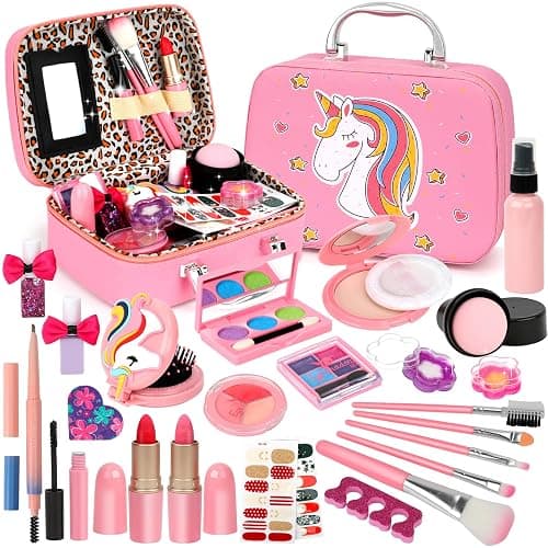 Kids Makeup Kit for Girl, Washable Make Up Set Girl Toys, Real Girls Makeup Kit, Princess Children Toddler Make Up Set with Cosmetic Case Christmas Birthday Gift for Girls Age 4 5 6 7 8 Year Old - Image 1